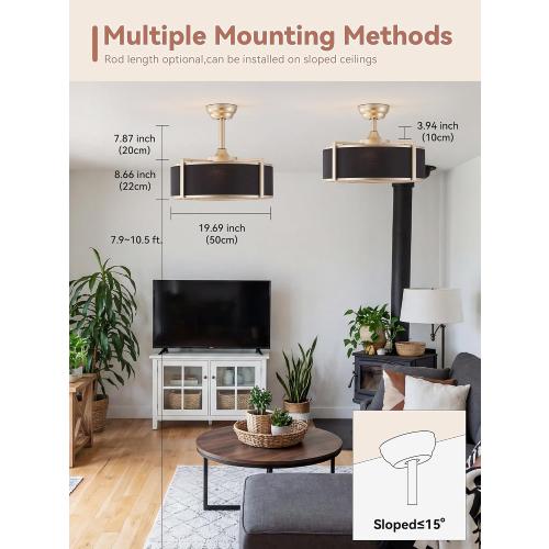 20 inch Fandelier Ceiling Fan with Light, Boho Chandelier Ceiling Fan with Light Remote Control, Caged Enclosed with 6 Speeds for Bedroom, Living Room, Foyer, Nursery