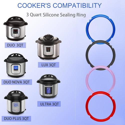 4 Pack 3 Qt Sealing Ring for Instant pot Replacement Silicone Gasket Seal Rings with 4 Colors with 4 Float Valve Seal Gasket, Fits Mini 3, Duo/Plus 3, Ultra 3, Lux 3, Nova 3 Quart