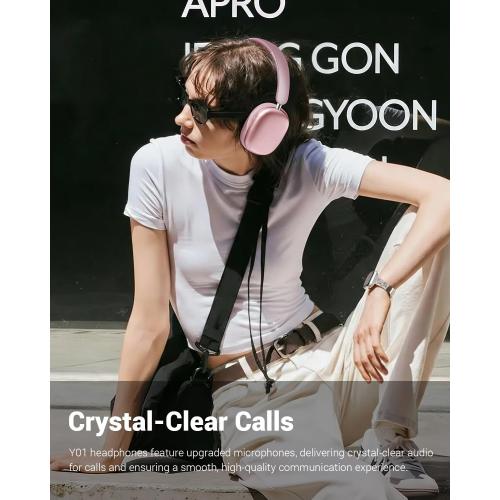 Wentronic Y01 Wireless Noise Canceling Headphones Bluetooth 5.3 Over Ear Headphones with Microphone, Hi-Res Audio, 48H Playtime, Foldable Comfortable Earpads,Compatible with iOS,Android,PC, Pink