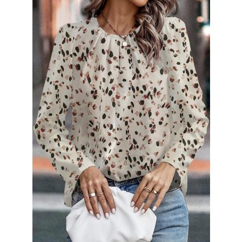 Size L....Samefar Womens Tops Dressy Casual Pleated Crew Neck Long Sleeve Shirts Office Work Chiffon Blouses