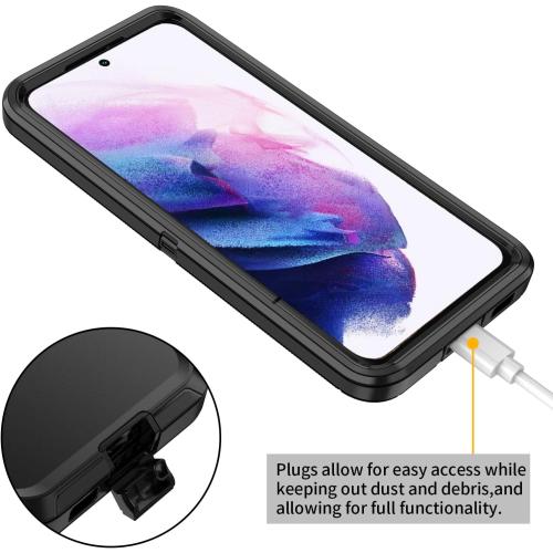 for Galaxy S21 Plus Case,Shockproof 3-Layer Full Body Protection [Without Screen Protector] Rugged Heavy Duty High Impact Hard Cover Case for Samsung Galaxy S21 Plus,All Black