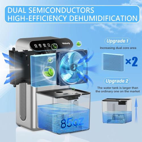 Dehumidifier for Basement (85 OZ, 800 sq ft) Quiet Dehumidifiers for Home, Auto Shut-Off, Sleep Mode, 3 Gear Timer(8H,16H,24H), Small Dehumidifier for Bedroom, Bathroom with Drain Hose(Silver Gray)