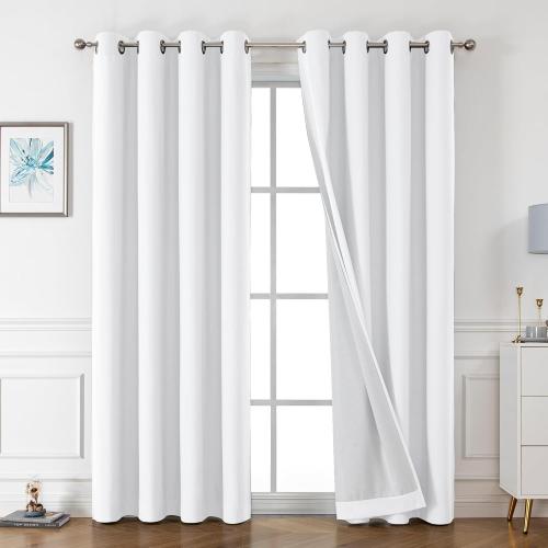 OWENIE 100% Blackout Curtains 96 Inches Extra Long 2 Panels Set, Solid Grommets Thick Warm Greyish White Curtains for Bedroom, Thermal Curtains for Living Room Each 52 W x 96L
