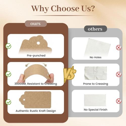 SallyFashion 100pcs Gift Tags with String Attached, 1.7 x 2.8 inch Kraft Paper Hang Tags for Clothes DIY Crafts Wedding Holiday (Brown)
