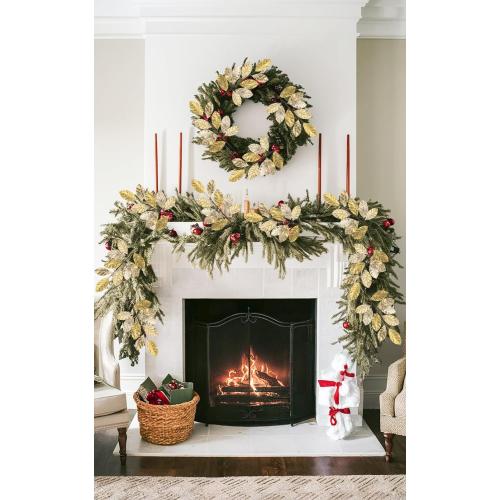 Hollyone 23.6” Christmas Tree Picks and Sprays 3Pcs Champagne Artificial Magnolia Stems Magnolia Leaves Branches Fake Gold Leaf Floral for Vase DIY Xmas Tree Garland Wreath Centerpieces Wedding Decor