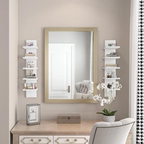 5 Tier Wall Shelf Unit, Small White Vertical Floating Shelf | Mordern Narrow Wall Mounted Shelves, Cute Space-saving Shelf for Bedroom, Bathroom, Living Room and Entryway
