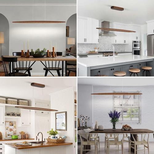 51 Wood Linear Pendant Light Wood Dining Room Light Fixture Modern Pool Table Lights Kitchen Island Lights for Dining Room Bar Kitchen Island Walnut Color