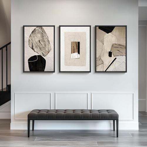 Size 24x36 Large Framed Neutral Abstract Wall Art for Living Room, 3 Piece Modern Canvas Prints Paintings Artwork for Walls, Black and Beige Pictures for Living Room Hallway Stair Office Wall Decor 24x36 Inch