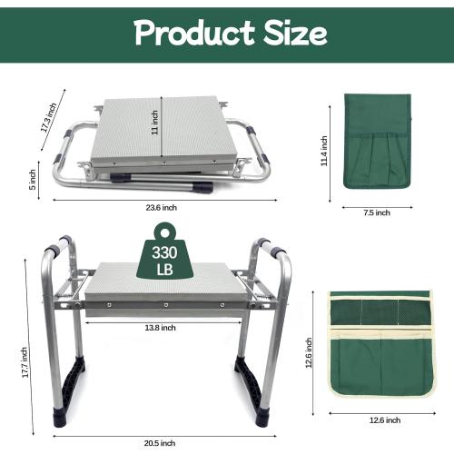 Garden Kneeler and Seat with 11.5 Wide Pad, Foldable Garden Stool with 2 Tool Bags, Heavy Duty Garden Kneeler for Gardening, Women, Horticulturist