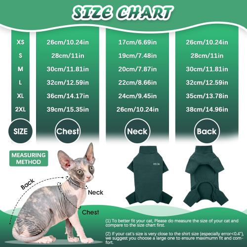 ROZKITCH Sphynx Cat Clothes, Breathable Soft Cat Jumpers for Cats Only, Coat with Four Legs, Warm Sweater T-Shirt Pajamas Jumpsuit Vest Cornish Rex Devon Rex Peterbald DarkGreen XXL