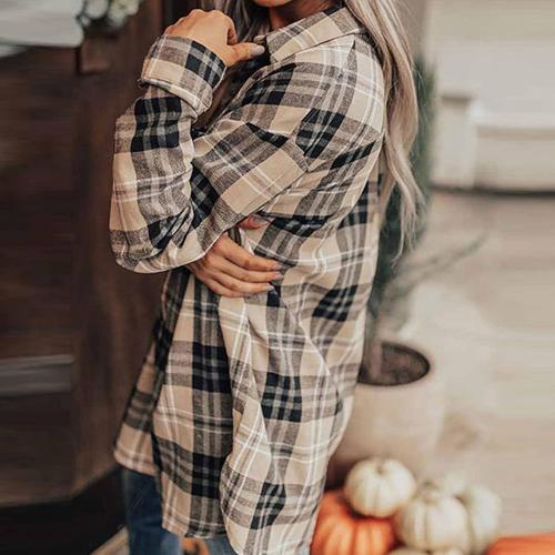 Size M Womens Long Sleeve Button Down Shirt Business Collared Blouse Tops Casual Plaid Flannel Shirt with Pocket