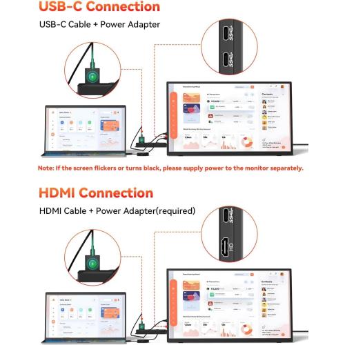 HotYeah 23.8 100Hz Portable Monitor, 1080P FHD 100% sRGB IPS USB-C HDMI Large External Monitor, Home Gaming 2nd Screen w/180° Adjustable Kickstand for MacBook, Laptop, PC, Phone, Tablet, Switch, PS5