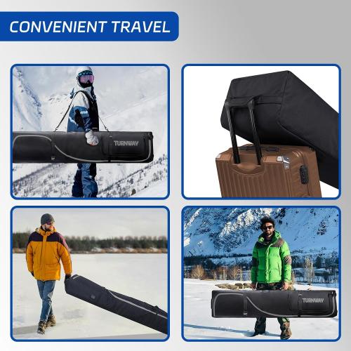 TurnWay Padded Ski Bag with Wheels for Air Travel, Double Rolling Snowboard Bag Heavy Duty Waterproof for Storage & Transportation of Snowboard/Ski Gear