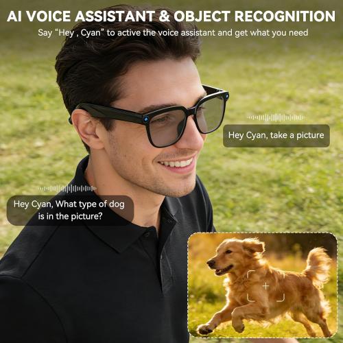 AI Smart Glasses with Camera, 1080P EIS Video, Bluetooth Music