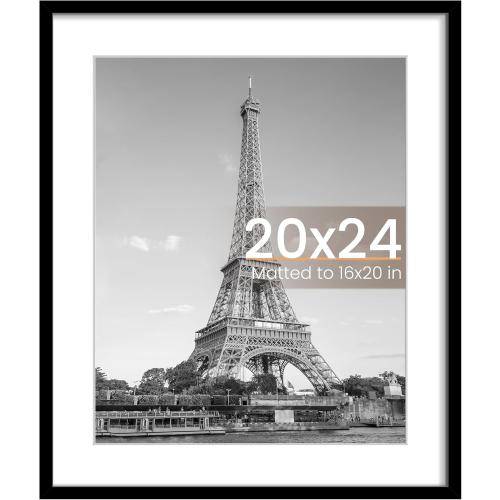 upsimples 20x24 Picture Frame, Display Pictures 16x20 with Mat or 20 x 24 Without, Wall Hanging Poster Frames, Black, 1 Pack