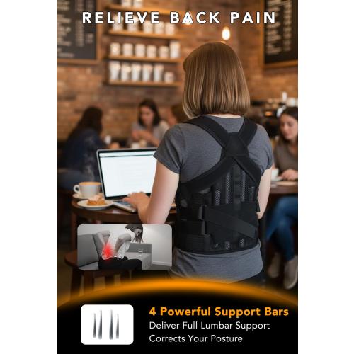 Posture Corrector for Women & Men, Back Brace Advanced Full Back Support for Upper & Lower Back Pain Relief, Spine, Neck, and Hump, X-Style Medical-Grade Lumbar Support System with Adjustable Shoulder Straightener and Breathable Design for Long Sitting an