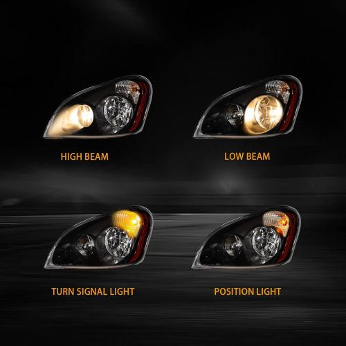 Pair Performance Headlights Fit for Freightliner Cascadia 2008-2016 Included All Bulbs Truck Headlamps assembly Left Driver & Right Passenger Side Black Housing Accessories
