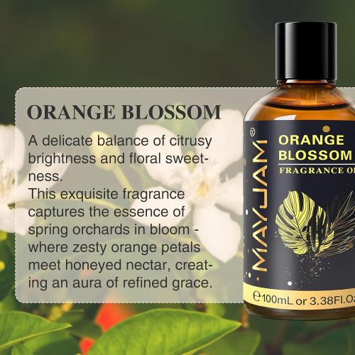 MAYJAM 100ML/3.38FL.OZ Orange Blossom Fragrance Oils with Glass Dropper, Essential Oils for Diffusers, Long Lasting Scented Oils for Soap Candle Making