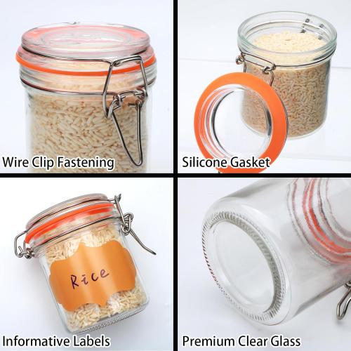 Flrolove 8 oz Small Airtight Glass Jars with Lids,Glass Food Storage Canisters with Lids, Mini Airtight Storage Container for Kitchen Canning, Spice, Honey, Nuts, Snacks, Flour, Set of 6