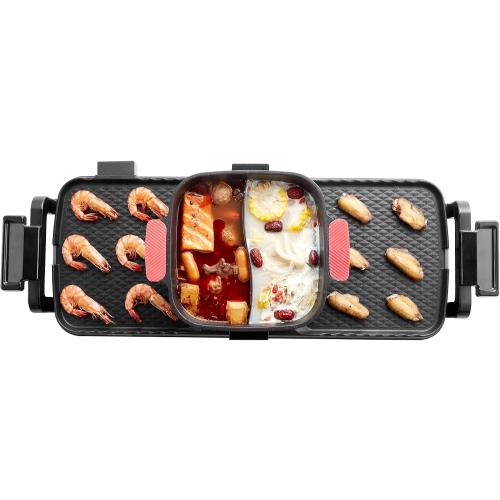 VEVOR Hot Pot with Grill, 2300W 2-in-1 Electric Smokeless Grill and Hot Pot, Removable Shabu-shabu Hotpot with Non-stick Pan, Separate Dual Temperature Control, Indoor Korean BBQ for 1-6 People