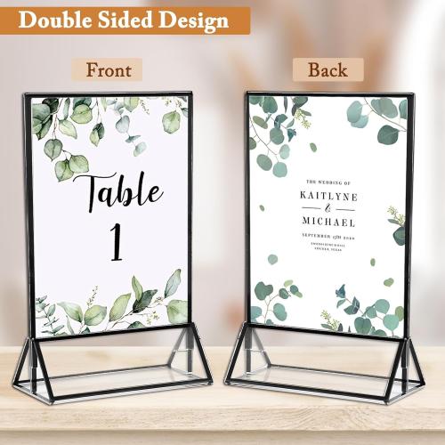 Floroom 6 Pack 5x7 Inch Clear Acrylic Sign Holders, Double-Sided Black Display Stand Picture Frames for Table Numbers, Menus, Flyers, Weddings, and Offices