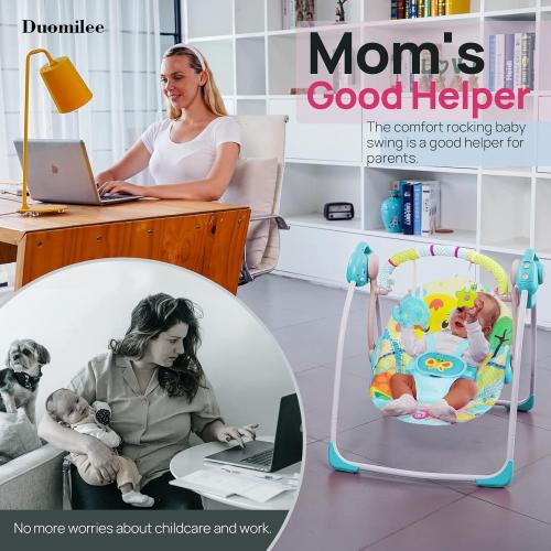 Blue Portable Baby Swings for Infants to Toddler, Compact Automatic Baby Swing with Music, Soothing Baby Swing with Adaptable Speed, Cute Elephant Swing for Baby, 6-25 lbs 0-9 Months