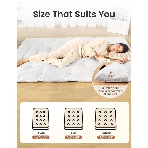 Syrinx Japanese Floor Futon Mattress, Foldable Tatami Sleeping Pad for Adults & Kids, Roll-Up Floor Bed or Bench Cushion