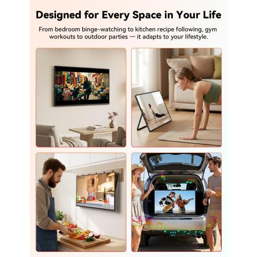 HotYeah Portable Smart TV, EDLA-Certified, 23.8 1080P 2-in-1 Rolling TV & Monitor, w/Built-in 10000mAh Battery, Support Voice Control, USB-C & HDMI, 180° Adjustable Kickstand