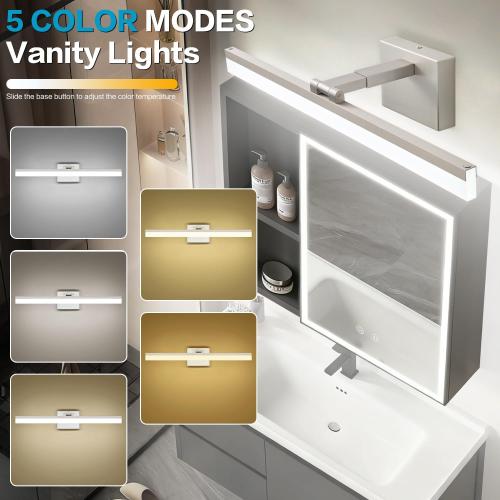 SOLFART LED Vanity Lights Fixtures - 24 inch Brushed Nickel Retractable Modern Bathroom Light Fixture Over Mirror 5CCT