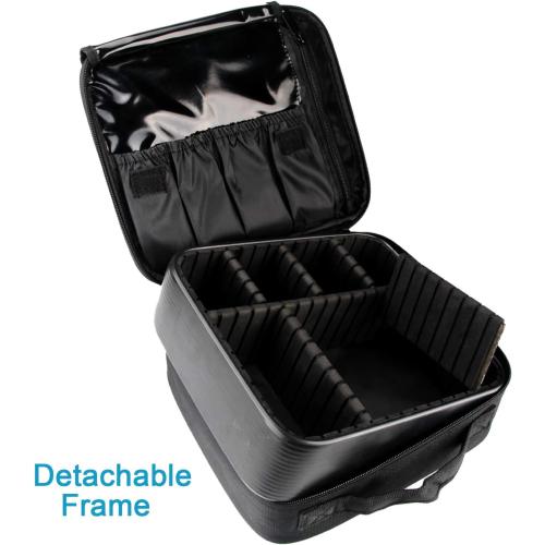 Relavel Travel Makeup Train Case Makeup Cosmetic Case Organizer Portable Artist Storage Bag with Adjustable Dividers for Cosmetics Makeup Brushes Toiletry Jewelry Digital Accessories Black