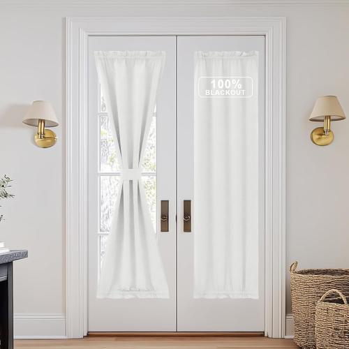 NICETOWN Linen Door Curtain for Windows, French Door Curtains for Privacy, 100% Blackout Window Covering for Bedroom Living Room (White Dove, 25 W x 72 L, 1 Panel)