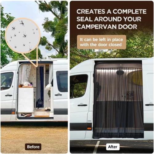 Living in a Bubble Van Bug Screen for Standard Roof Mercedes Sprinter & Ford Transit and High Roof RAM Promaster, Universal Size Side Door Flyscreen Mosquito Net, Center Magnetic Closure