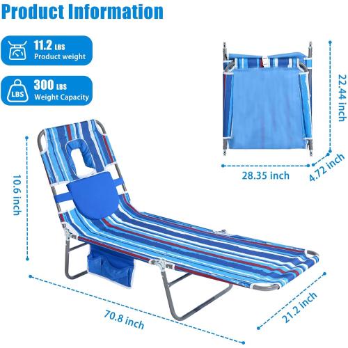 SUNNYFEEL Beach Lounge Chair, Reclining Beach Chairs Lay Flat, Sun Face Down Tanning Chair, Folding Camping Chairs Portable Camp Cot with Straps for Outdoor/Picnic/Lawn