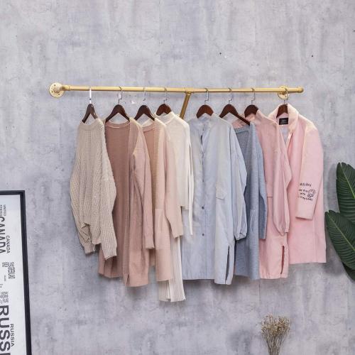 Industrial Pipe Wall Mounted Clothes Hanging Shelves System,Metal Clothing Towel Rack,Garment Rack Perfect for Retail Display,Closet Organization (Gold, 71 L x 11.8 D)
