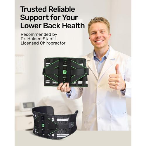Back Brace for Lower Back Pain Relief, 8X Powerful Lumbar Support with 3D Pad, Support Belt for Men Women, Breathable Back Support Brace with Adjustable Strap, Green Size S