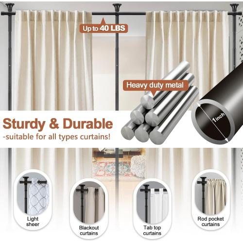 Room Divider Curtain Rod - No Drilling Tension Rod Room Dividers for Space Partitions, 4-10ft (H) 28-114 inch(W) Adjustable Heavy Duty Floor to Ceiling Wall Divider for Room Separation Matte Black