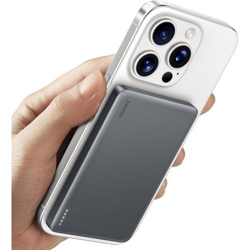 RORRY for Magsafe Portable Charger, [0.3 Ultra Slim] Magnetic Power Bank,[Alloy-Made] 5000mAh Wireless Portable Charger, USB C Battery Pack 18W Fast Charging for iPhone Samsung (Grey)