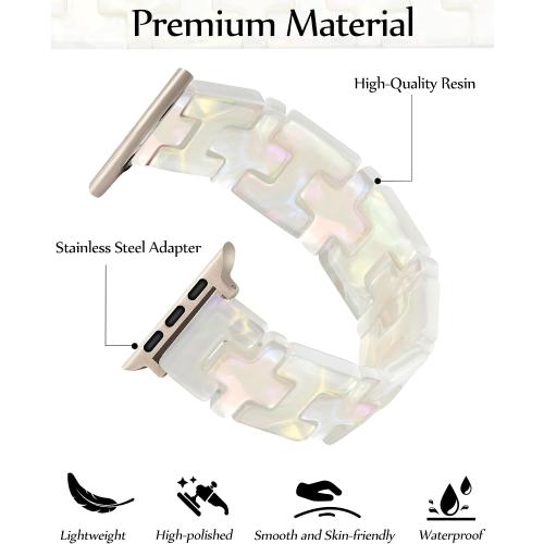 JR.DM Resin Stretchy Tortoise Shell Fancy Beaded Bracelet Light Watch Band Women Compatible with Apple Watch Band 38mm 40mm 41mm 42mm (S11/10) Strap Wristband for iWatch Series 11/10/9/8/7/6/5/4/3/2/1/SE/Ultra