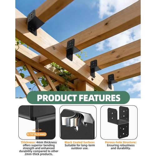 Heavy Duty Angle Brackets for 4x4 4x6 Post, 4MM Thick Black Steel 90 Degree L Brackets, Large Corner Brackets for Wood, Outdoor Crafts Woodworking Projects, Shelf L Brackets
