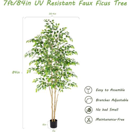 Nafresh Tall UV Resistant Ficus Tree Artificial Realistic Texture Potted Faux Ficus Tree， Fake Trees Indoor Outdoor for Home Office Living Room Bedroom Foyer Porch Decor.
