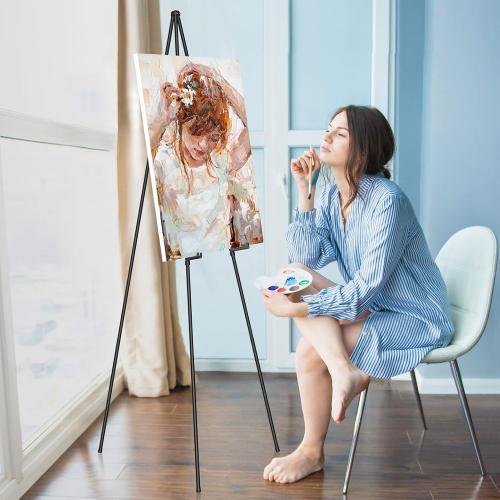 Display Black Easel Stand for Wedding Sign, Artist Instant Tripod Collapsible Portable Floor Easel for Posters, 63 Adjustable Easy Folding Metal Stand for Display Show, Arts, Painting