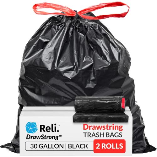 Reli. 30 Gallon Trash Bags Drawstring | 150 Count | Black | 30 Gallon Garbage Bags Heavy Duty | Large 30 Gal