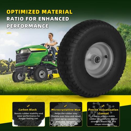 2 PCS 15x6.00-6 Lawn Mower Tires and Wheel, Tire Assembly Replacement for Riding Lawn Mower Front Tires, 3/4 Bearing, 3 Centered Hub, 4 Ply Pneumatic