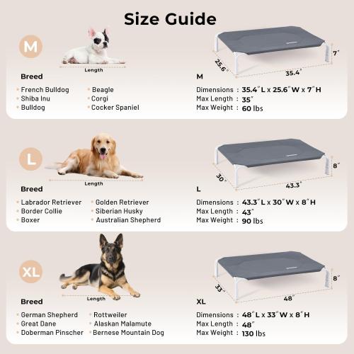 ZOMISIA XL Elevated Dog Cot Bed Tool-Free Assembly - Outdoor Raised Dog Cooling Bed Frame for Large Pets, Summer Pet Hammock Off Ground with Non-Slip Feet & Waterproof Teslin Mesh, 48x33 Inch (gently used)
