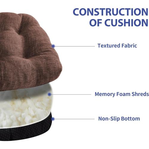 Chair Cushions for Dining Chairs Set of 2, Kitchen Chair Cushions, Chair Pads with Ties and Non Slip Backing, Tufted Memory Foam Seat Cushion 2 Pack, 15.5 x 15.5 x 4, Brown