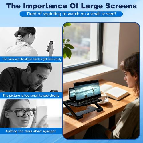 Mobile Phone Magnifier Screen,2026 New 3D HD Mobile Phone Magnifier Projector Screen Portable Foldable Phones Screen Amplifier Screens Enlarger for Movies Videos,Supports All Smartphones