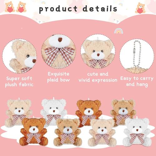 Zomiboo 12 Pcs 4 Inch Mini Bear Animal Plush Toys Soft Brown, Khaki, Apricot, White