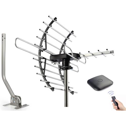 PIBIDI Digital HD TV Antenna, Amplified Attic/Outdoor Antenna, 360 Degree Rotation Wireless Remote, 4K 1080P VHF UHF, Mounting Pole Included, 200 Miles Range