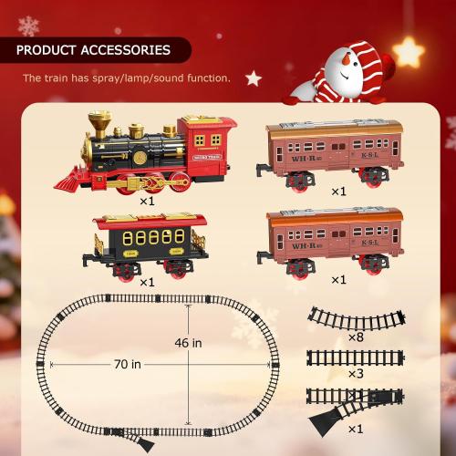 Train Set for Kids 3-5 4-7, Classic Electric Train Toys Set with Locomotive Engine, Lights & Sound Spray, Tracks for Christmas Tree, Toy Train Set for 3 4 5 6 Years Old Kids Boys Girls
