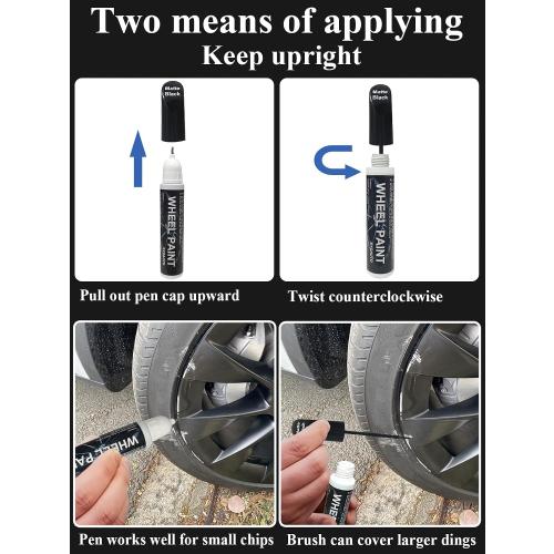 SYOAUTO Matte Black Rim Touch Up Paint, Car Wheel Scratch Repair Touch Up Paint Pen, Universal Color Rim Wheel Paint (Matte Black)